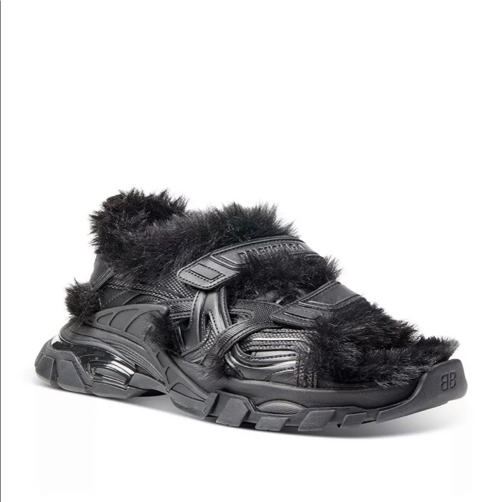 Balenciaga Women's Track Faux Fur Trim Sandals + socks bundle
